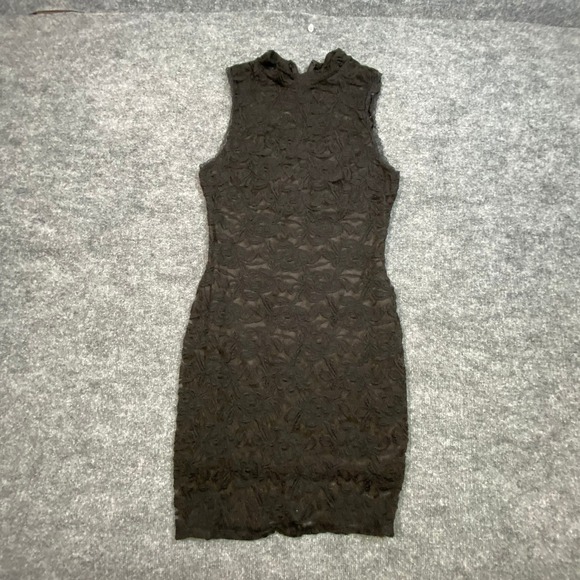 Soprano Dresses & Skirts - Soprano Womens Black Floral Lace Mock Neck Sleeveless Bodycon Mini Dress Large